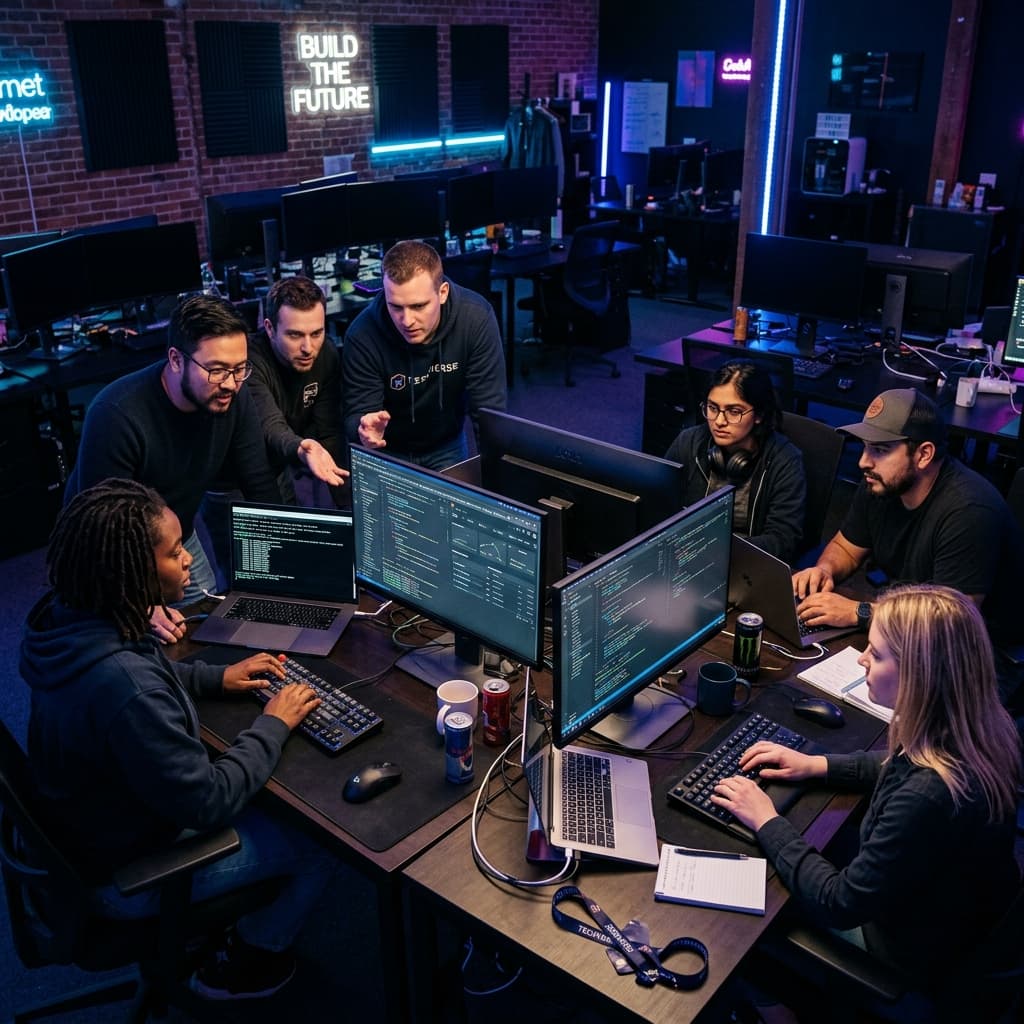 Codeflix team collaborating in office